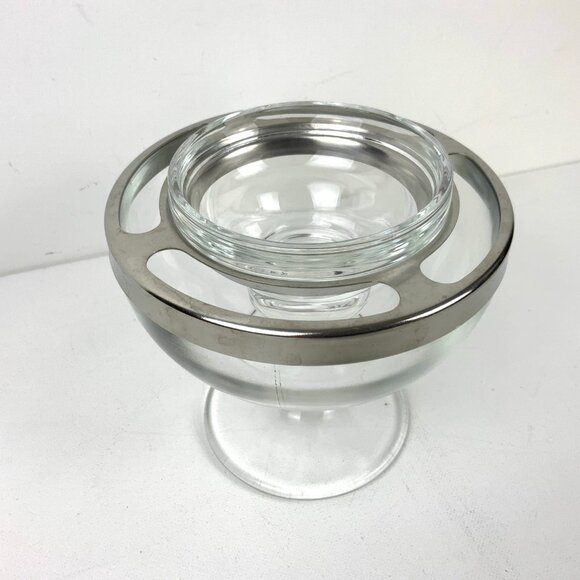 Vintage Glass Stainess Steel Ring Caviar Shrimp Cocktail Icer Server - Picture 13 of 16